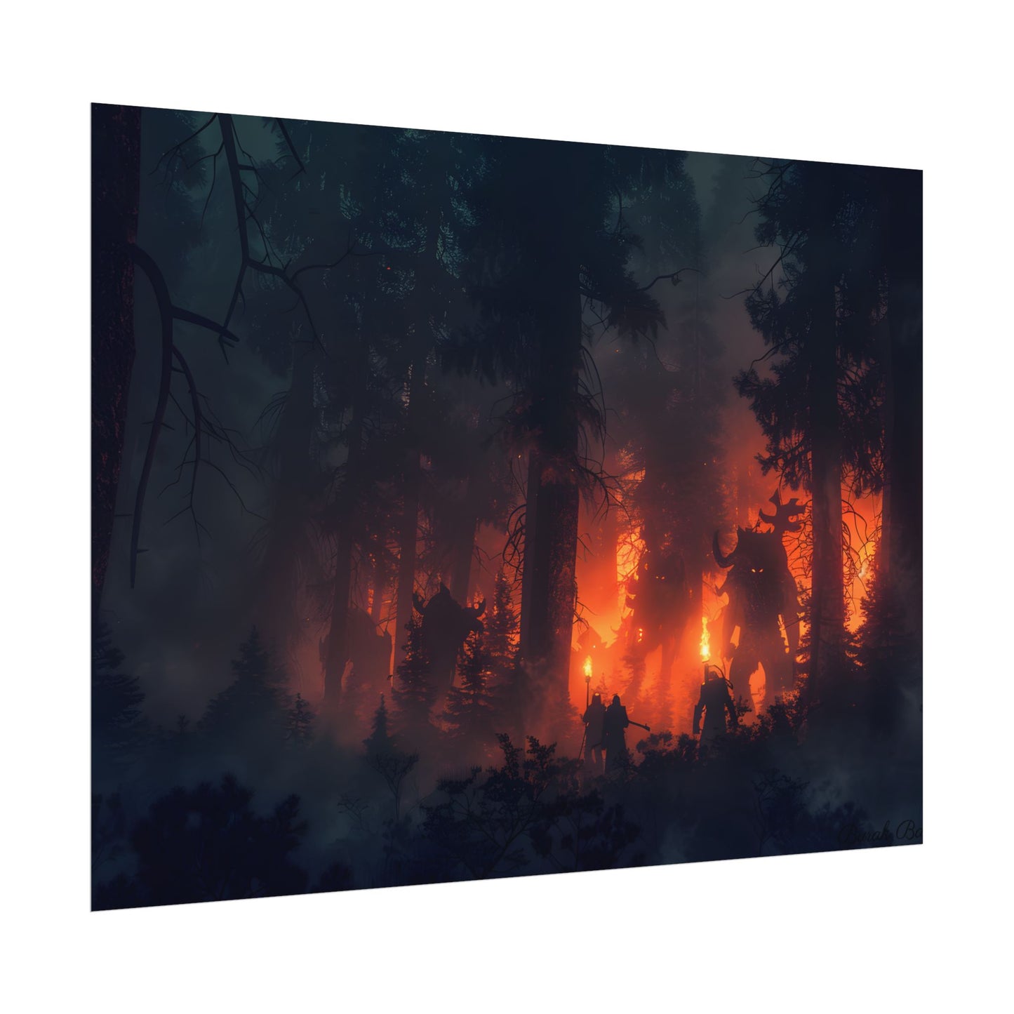 Misty Sunset Gathering: A Group in Nature's Embrace - Poster