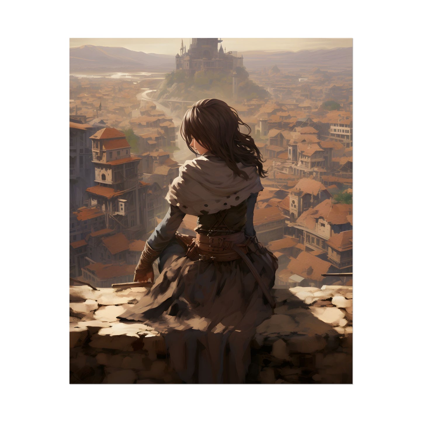 Dramatic Character Illustration: Bird's Eye View in Motion - Poster
