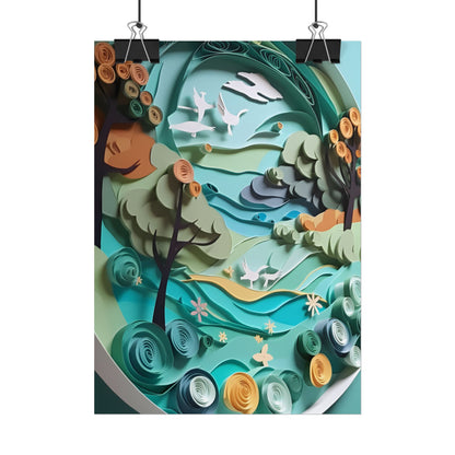 Eye-Catching Beach Landscape: Paper Quilling Art - Poster