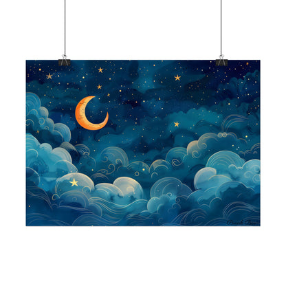 Whimsical Dreamy Night Sky: Small Town Illuminated by Pastel Stars - Poster