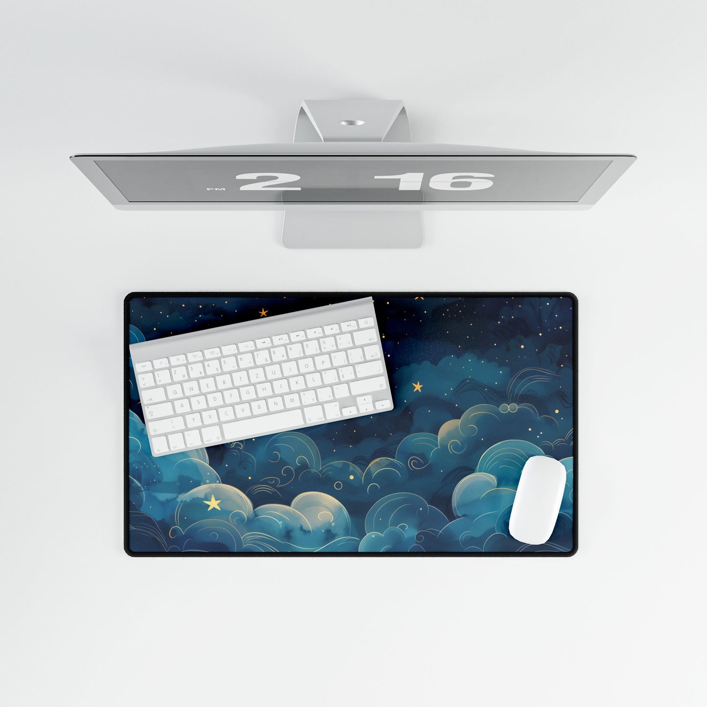 Whimsical Dreamy Night Sky: Small Town Illuminated by Pastel Stars - Desk Mat