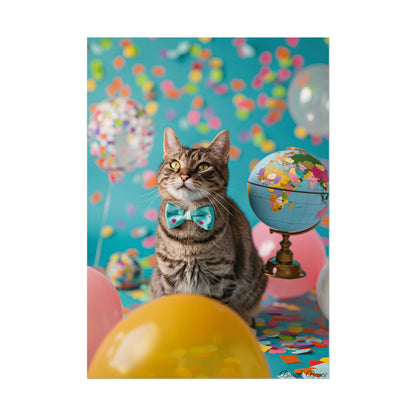 Whimsical Cat with Bow Tie: Mysterious Feline Artwork - Poster
