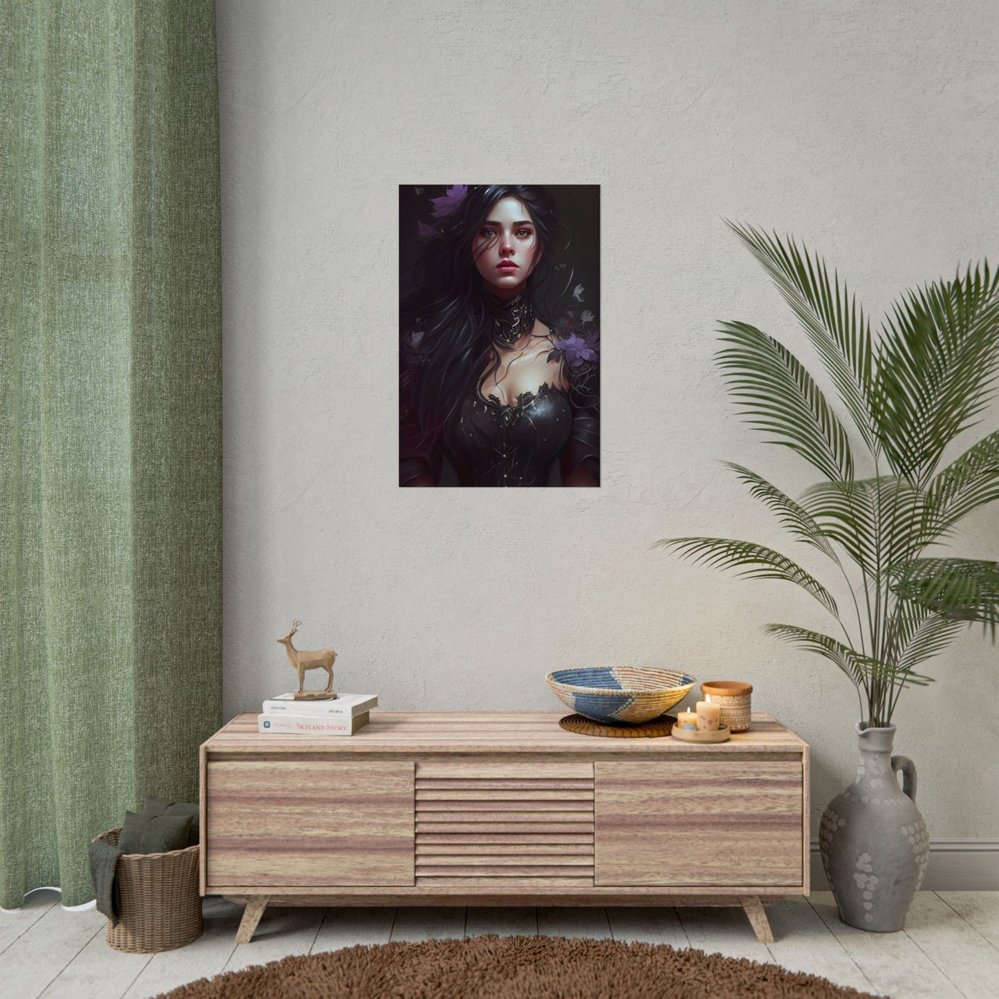 Striking Woman Portrait: Black Hair Artwork - Poster