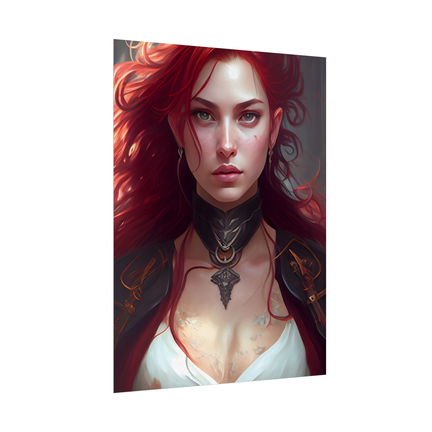 Red Hair Beauty: Elegant Woman in Black - Poster