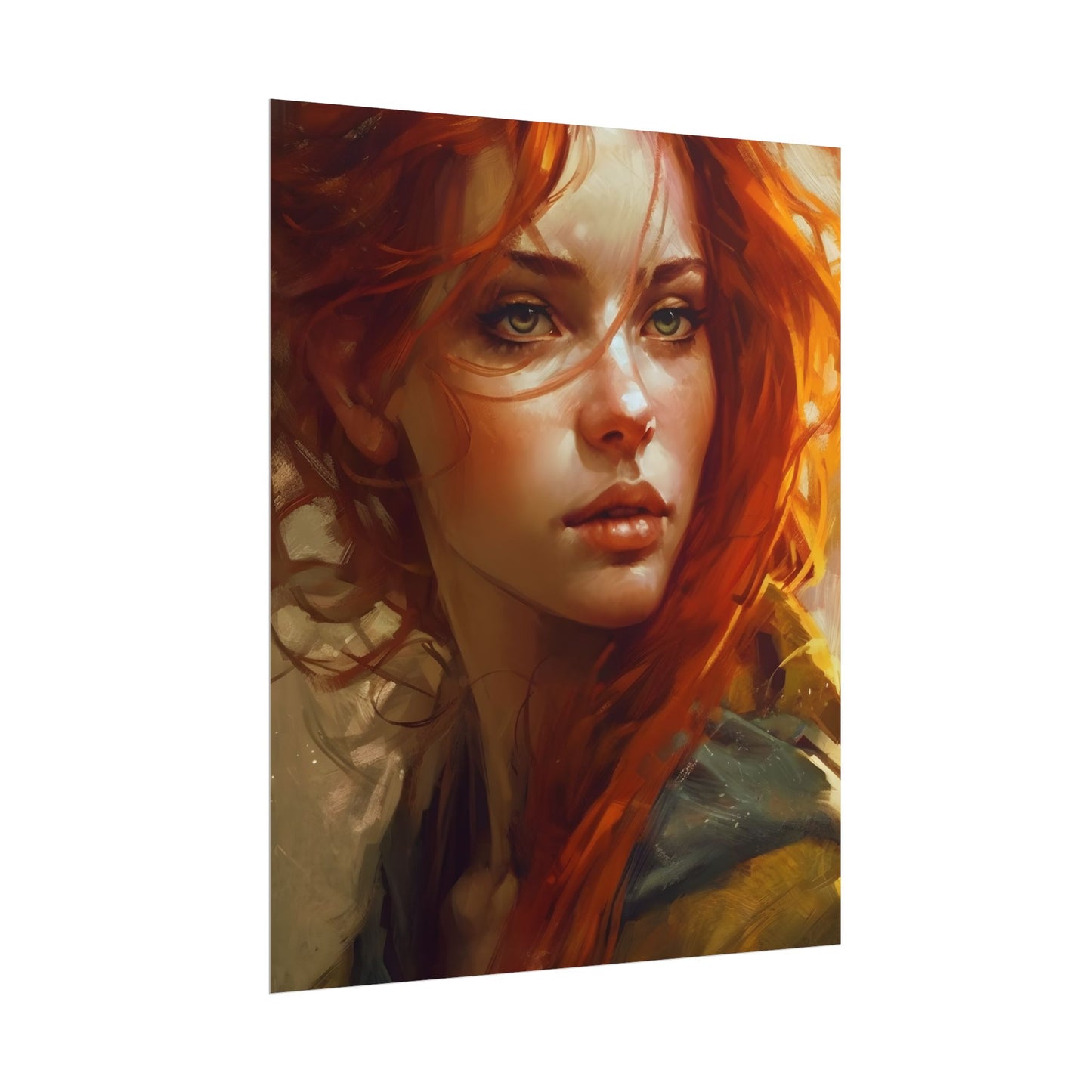 Elegant Redhead Portrait: Serious Female Artwork - Poster