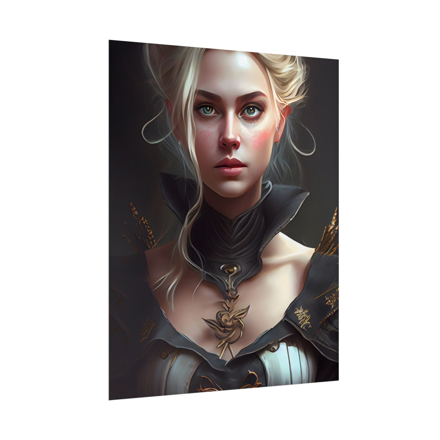 Stunning Blonde Portrait: Elegant Vintage Dress - Poster