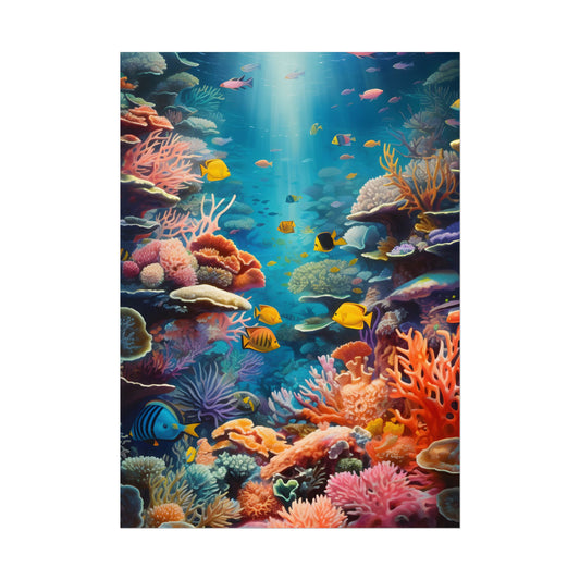 Vibrant Coral Reef Sanctuary: Marine Life Art - Poster