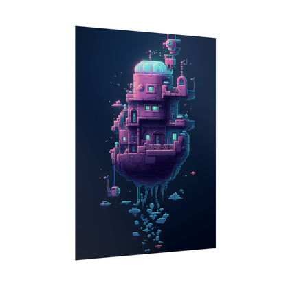 Cyberpunk Pixel Art: Futuristic Cityscape Digital Artwork - Poster