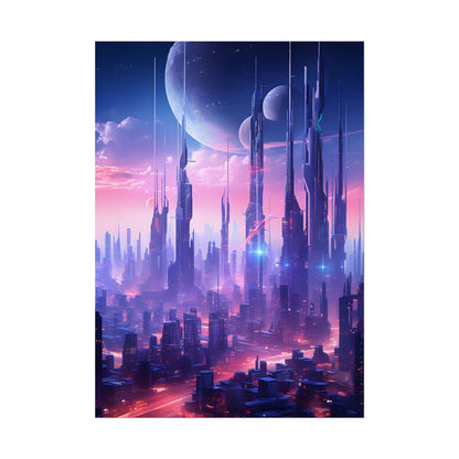 Cyberpunk Cityscape: Dark Futuristic Metropolis Digital Art - Poster