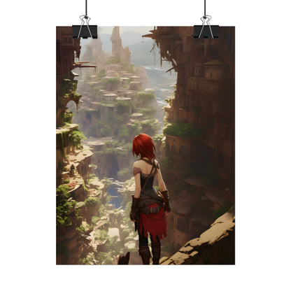 Anime Red Haired Female: Dramatic Bird's Eye View - Poster
