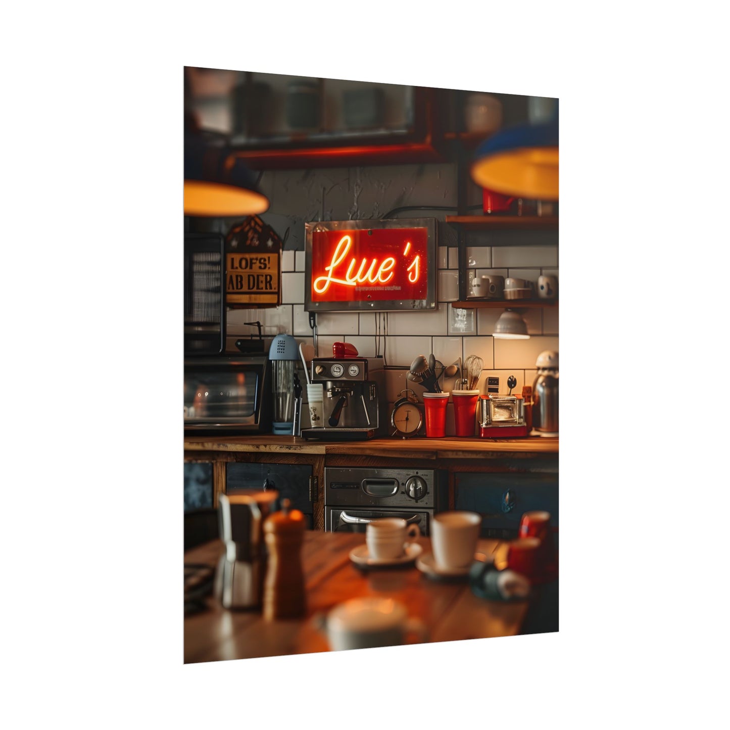 Cozy Retro Kitchen Artwork: Lukes Diner Sign Digital Art - Poster