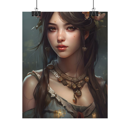 Realistic Female Portrait: Black Haired Beauty - Poster