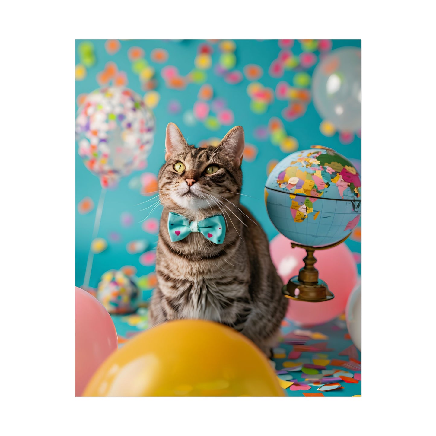 Whimsical Cat with Bow Tie: Mysterious Feline Artwork - Poster