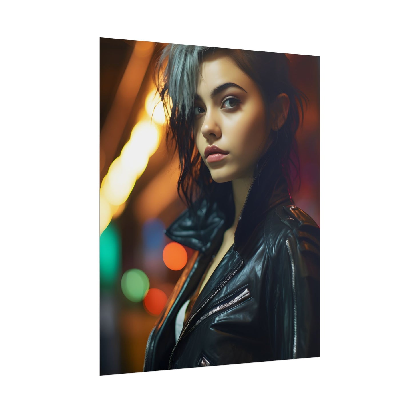 Vibrant Digital Art Print: Teenage Cyberpunk Close-Up - Poster