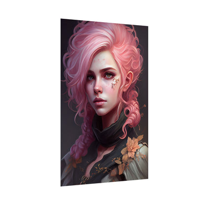 Astonishing Female Portrait: Vibrant Pink Hair in Dark Elegance - Poster
