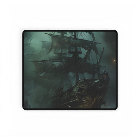 Ghostly Pirate Ship Sailing: Mysterious Sea Vessel Reimagined - Desk Mat