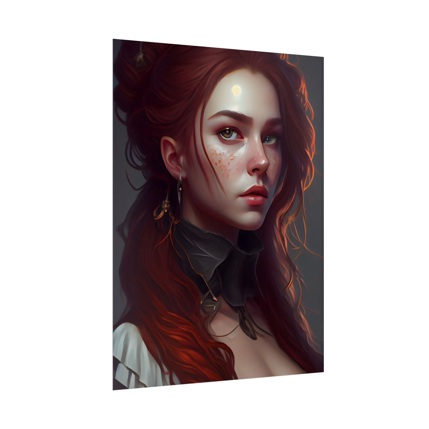 Formal Redhead Portrait: Nature-Themed Artwork in Green and Blue - Poster
