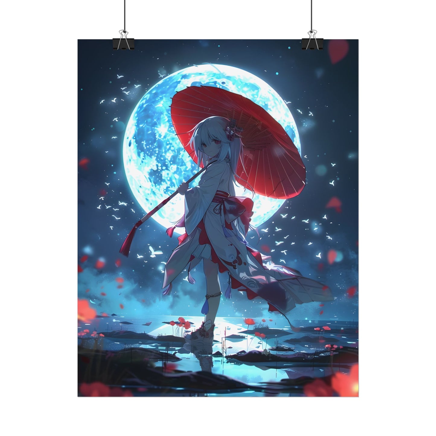 Cute Anime Girl with Umbrella: Rainy Day Art - Poster