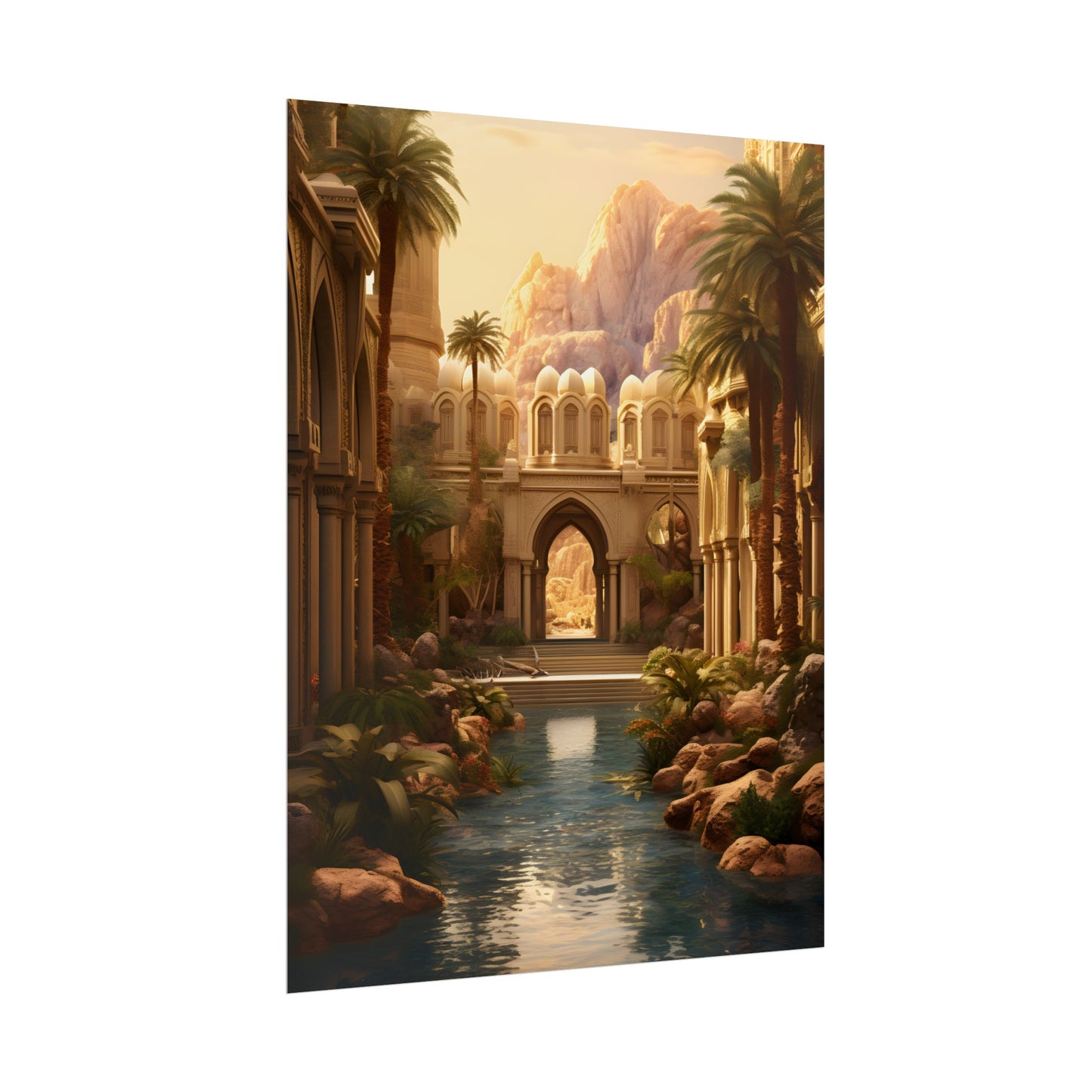 Desert Oasis Under Starry Night: Arabian Nights-Inspired Art - Poster