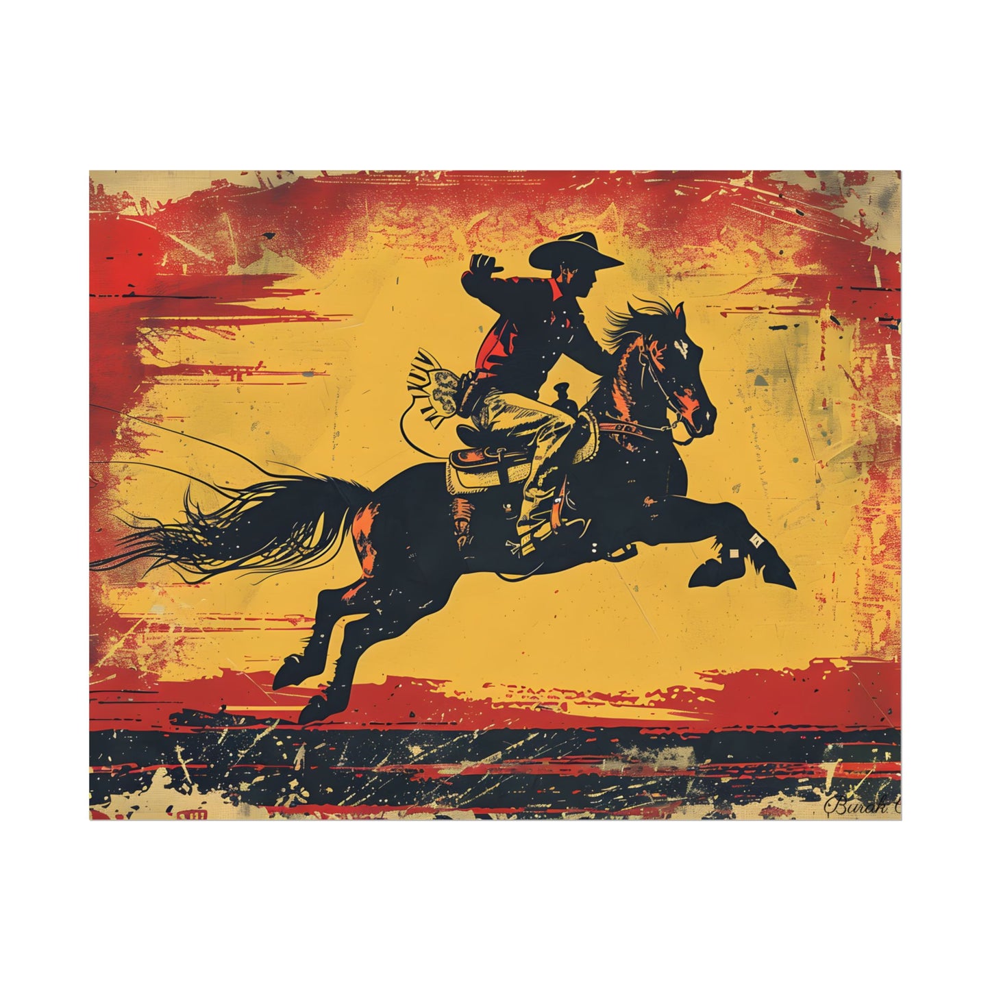Retro Rodeo Action: Cowboy Riding Bucking Bronc - Poster
