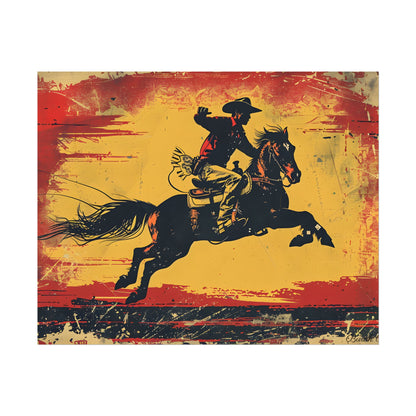 Retro Rodeo Action: Cowboy Riding Bucking Bronc - Poster