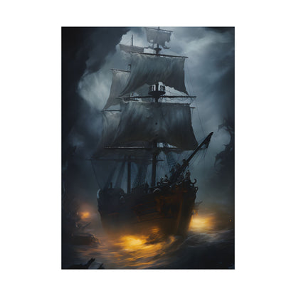 Ghostly Pirate Ship: Sailing Through the Ocean's Edge - Poster