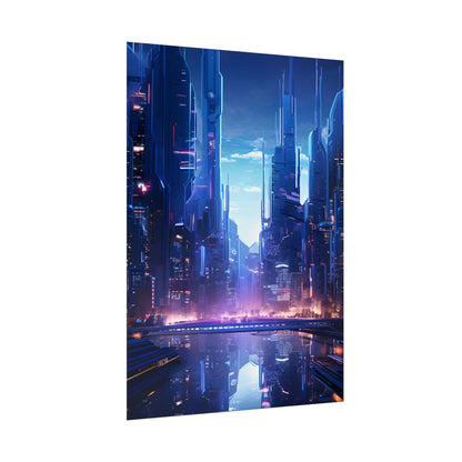 Dystopian Cyberpunk Cityscape: Glowing Neon Lights - Poster