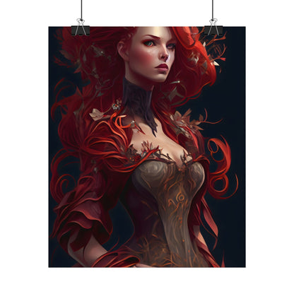 Red Hair Portrait: Elegant Female in Black Dress - Poster