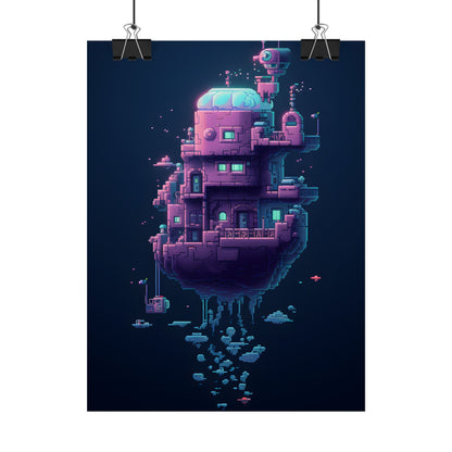 Cyberpunk Pixel Art: Futuristic Cityscape Digital Artwork - Poster
