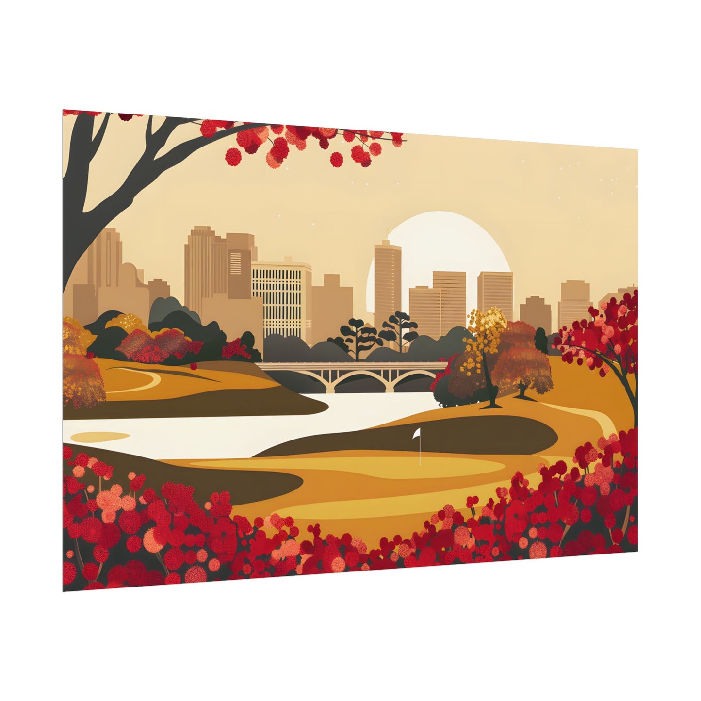Retro Golf Illustration: Classic Course Scene - Poster