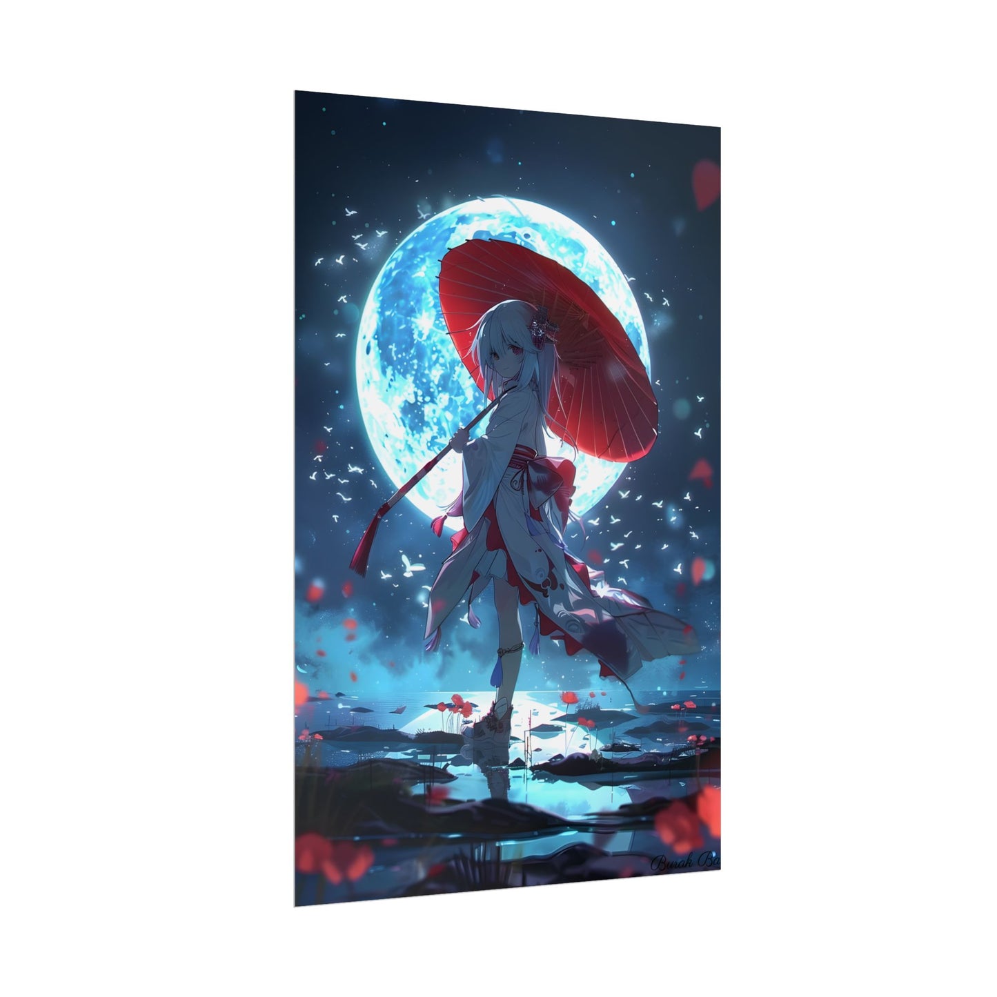 Cute Anime Girl with Umbrella: Rainy Day Art - Poster