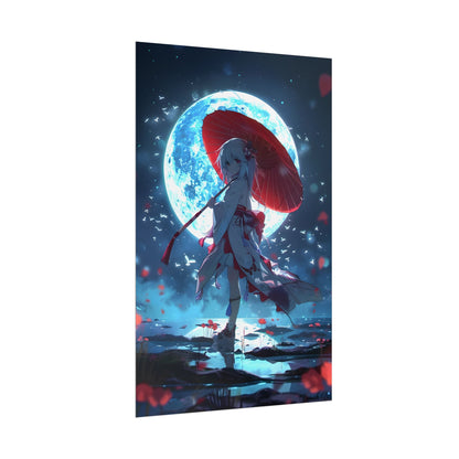 Cute Anime Girl with Umbrella: Rainy Day Art - Poster