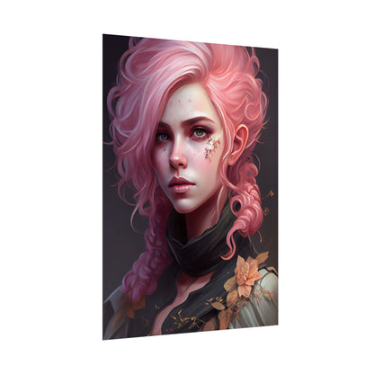 Astonishing Female Portrait: Vibrant Pink Hair in Dark Elegance - Poster