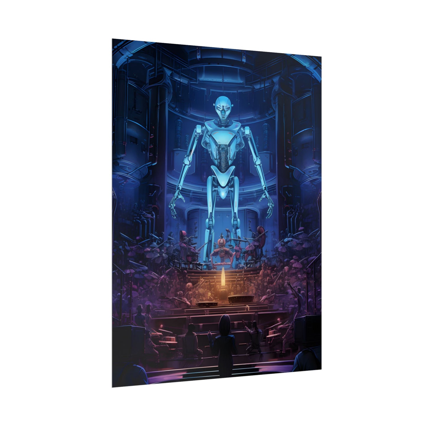 Mechanical Harmony: Black & Grey Robot Orchestra Symphony - Poster