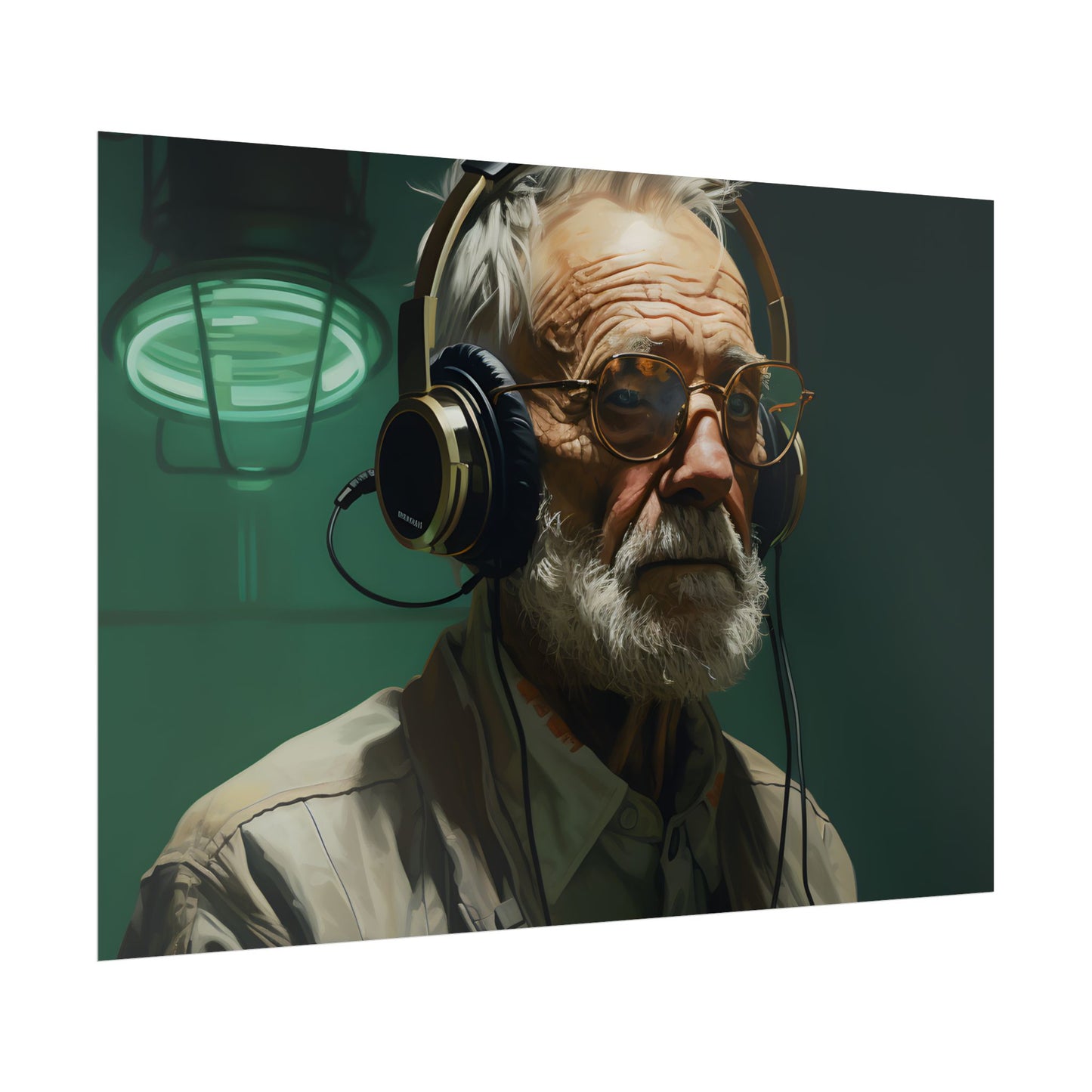 Old Man Connected: Sci-Fi Headset Experiment Digital Art - Poster