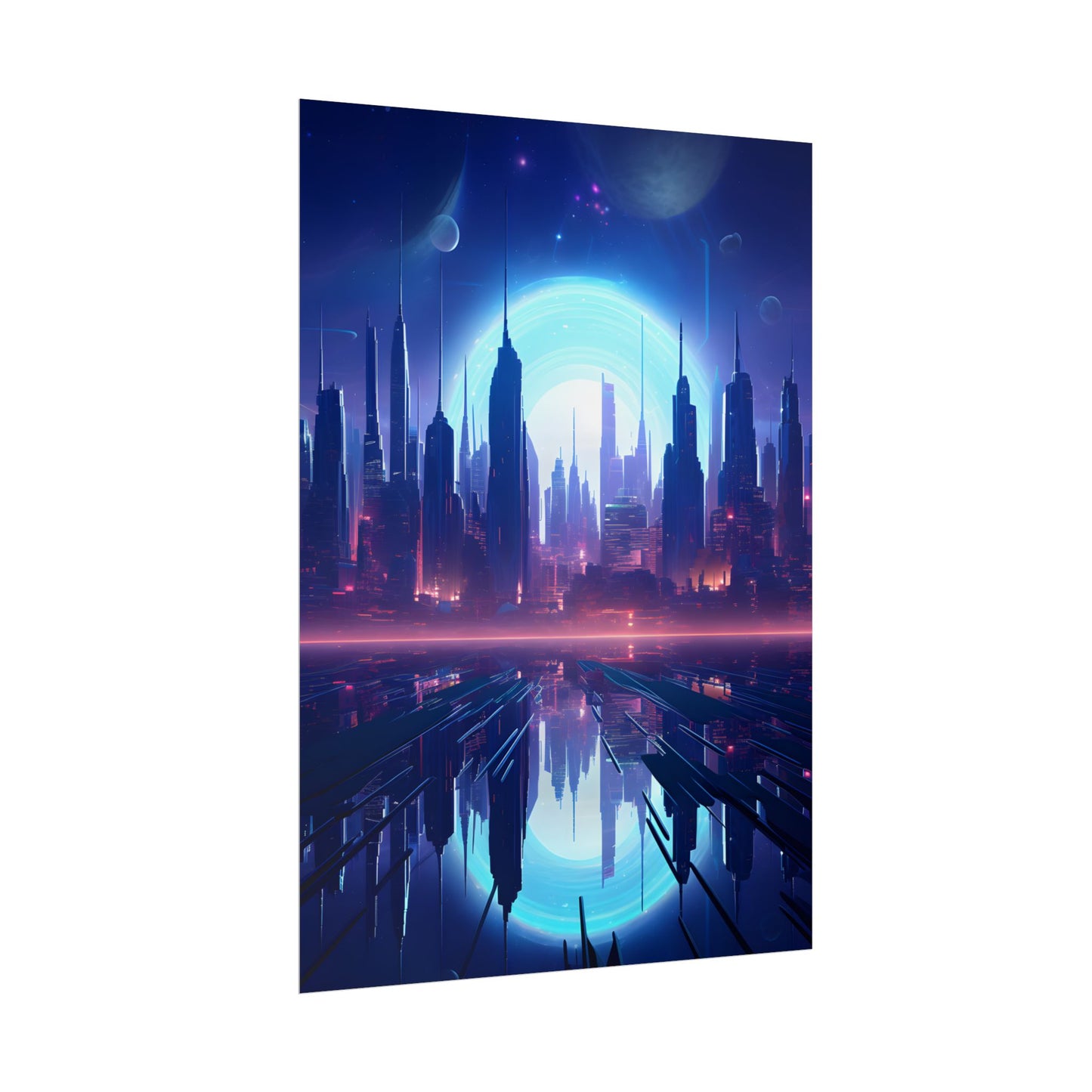 Melancholic Cyberpunk Night: Dark Cityscape Digital Art - Poster