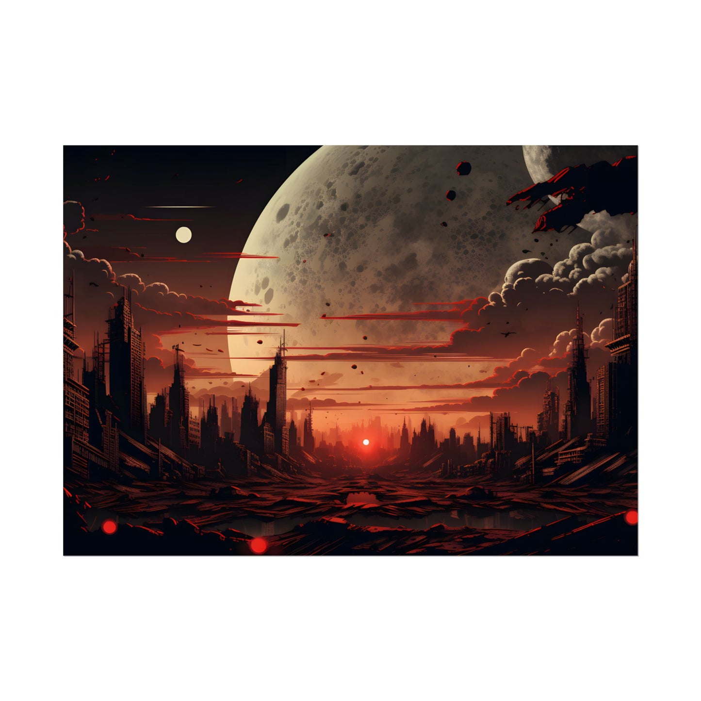 Landscape at Night: Burning Cyberpunk Neon Lights - Poster