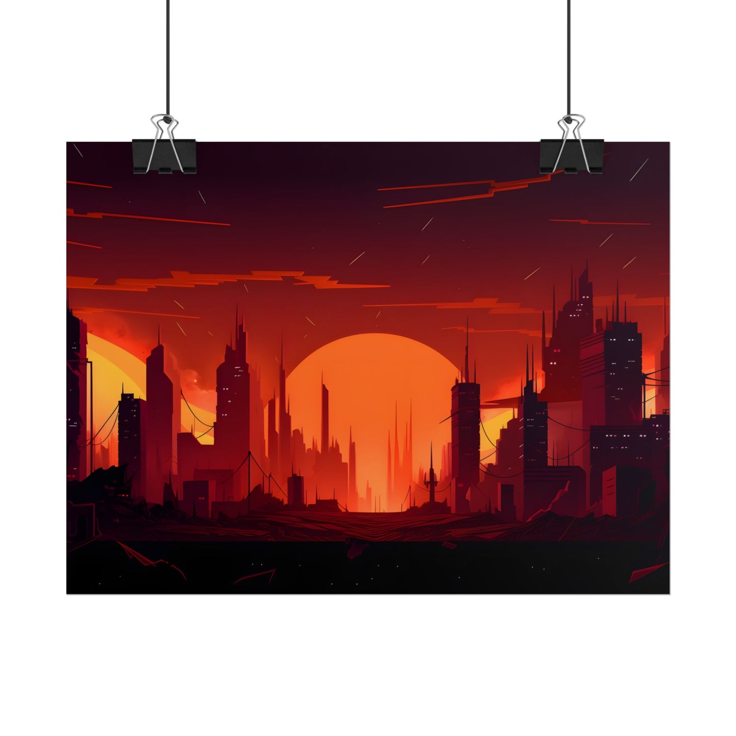 Cyberpunk Cityscape: Burning Nighttime Digital Art - Poster