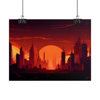 Cyberpunk Cityscape: Burning Nighttime Digital Art - Poster