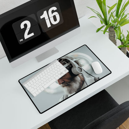 Futuristic Tech-Savvy Senior: Digital Art - Desk Mat