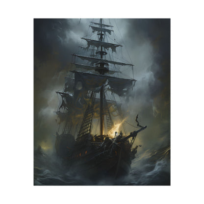 Eerie Pirate Ghost Ship: Sailing Seascape Artwork - Poster