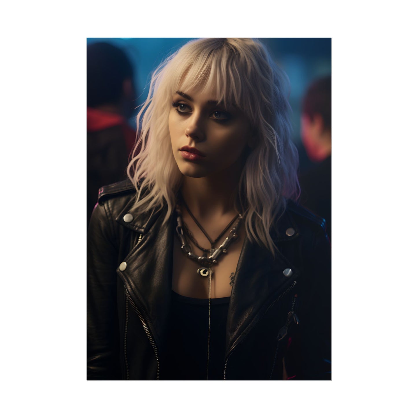 Cyberpunk Blonde Woman: Fashionable Portrait in Close-Up - Poster