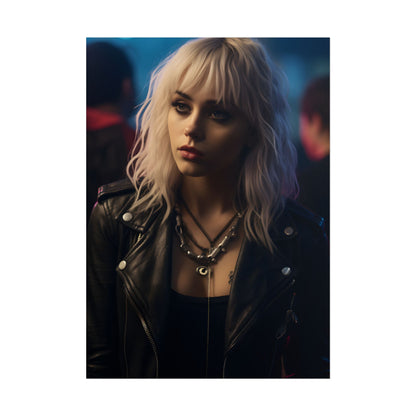 Cyberpunk Blonde Woman: Fashionable Portrait in Close-Up - Poster