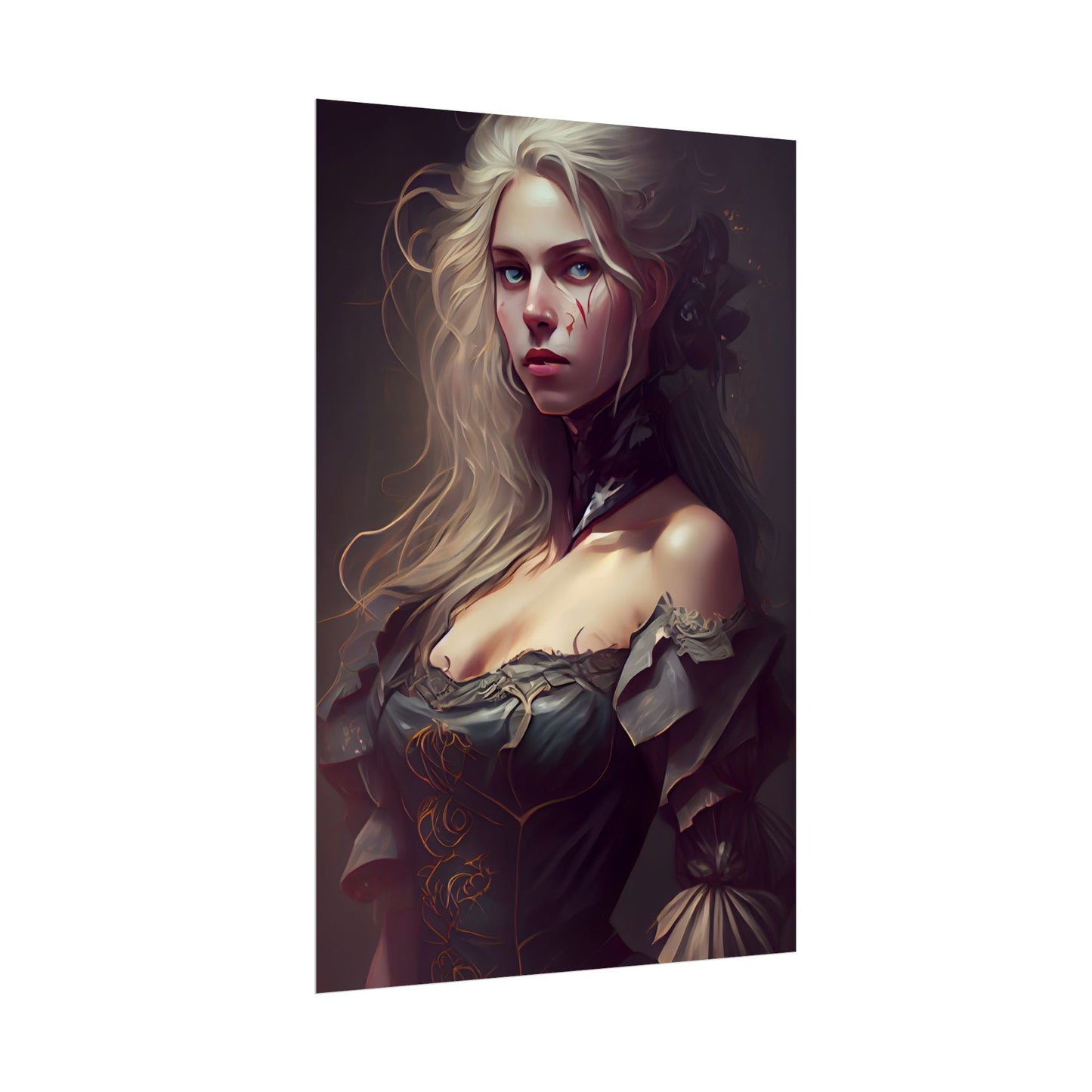Blonde Female Portrait in a Dress: Stunning Artwork - Poster