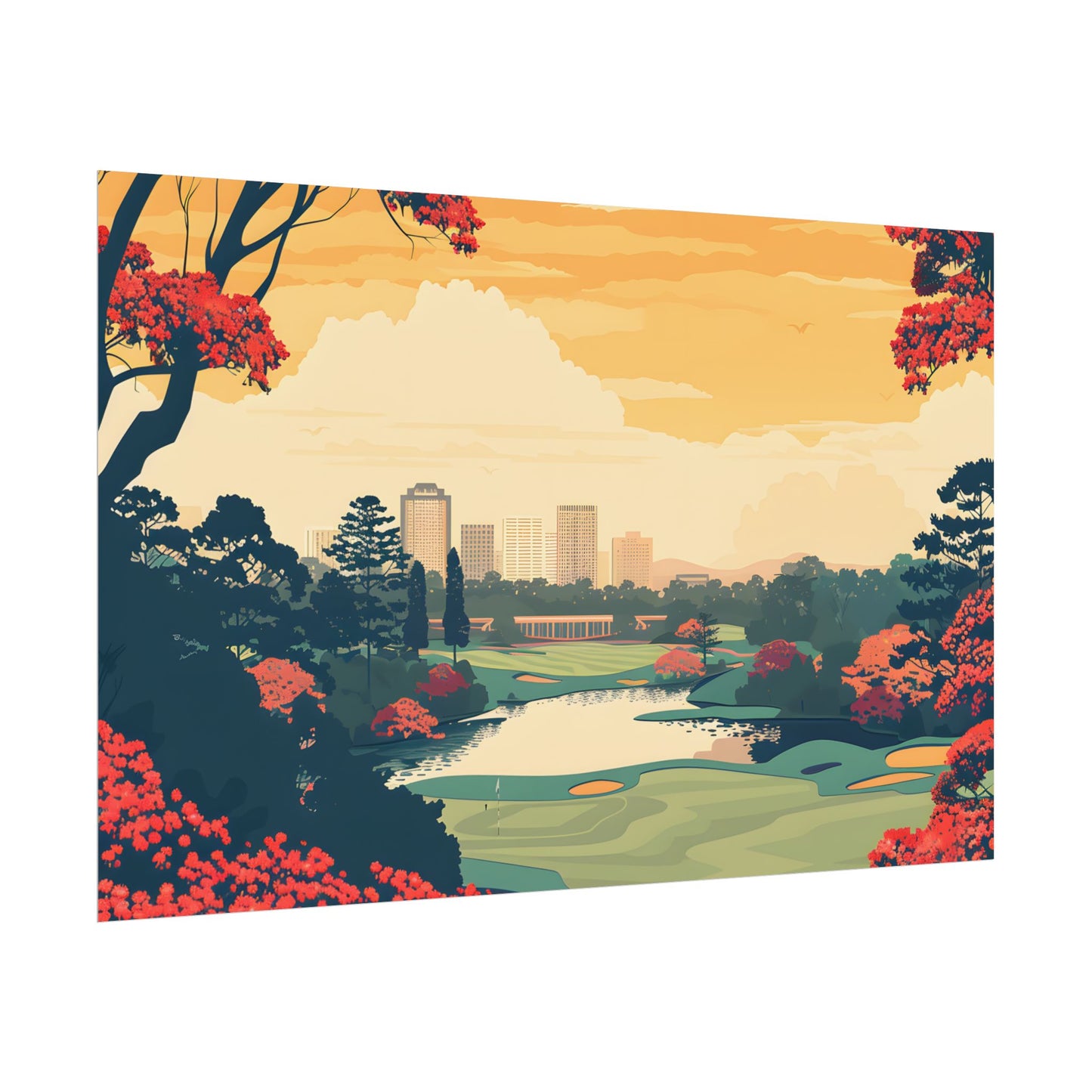 Retro-Style Augusta Georgia Golf Course: Vibrant Illustration Art - Poster