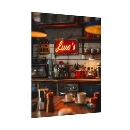 Cozy Retro Kitchen Artwork: Lukes Diner Sign Digital Art - Poster