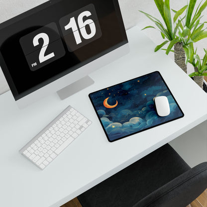 Whimsical Dreamy Night Sky: Small Town Illuminated by Pastel Stars - Desk Mat