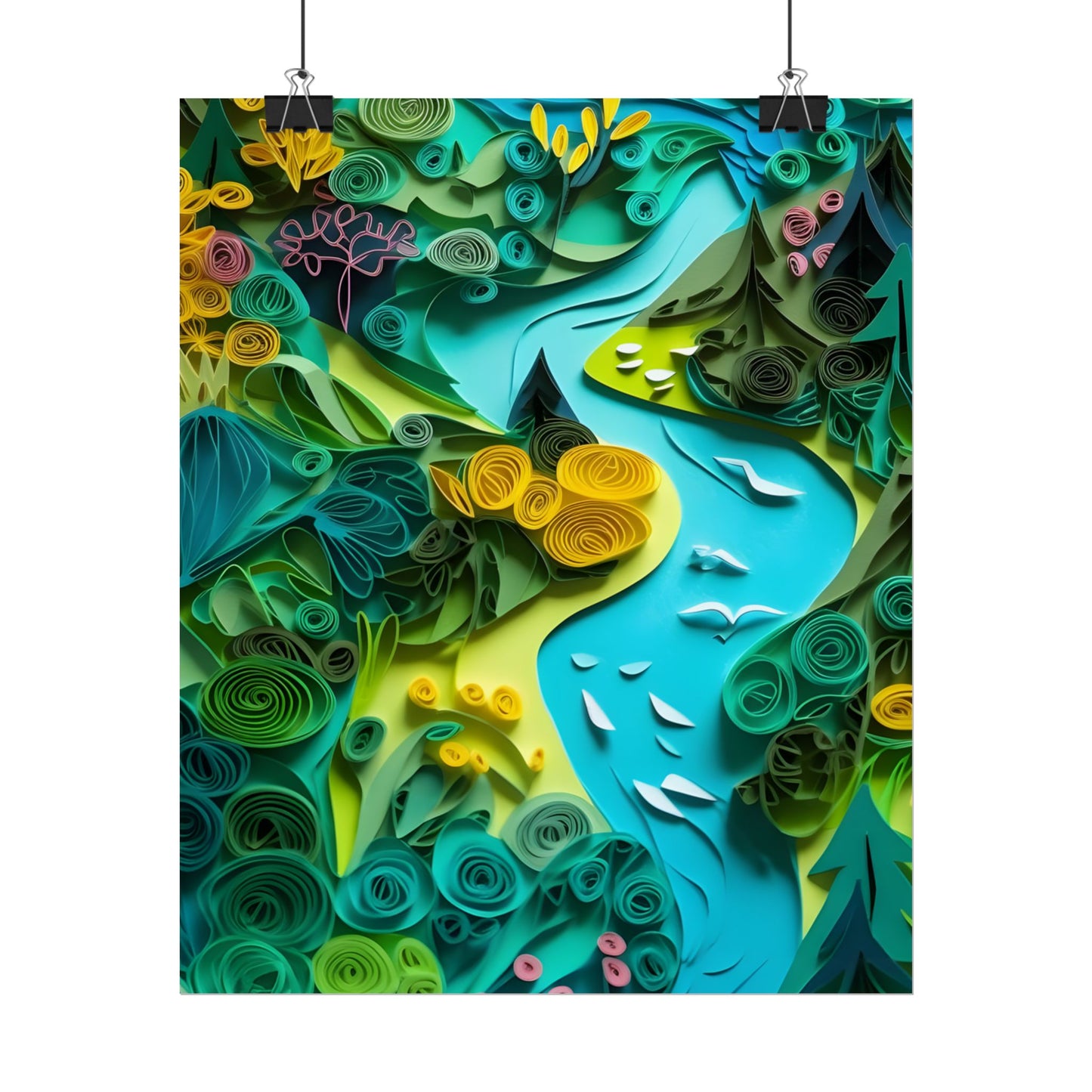 Colorful European Paper Quilling Artwork: Geometric Landscapes - Poster