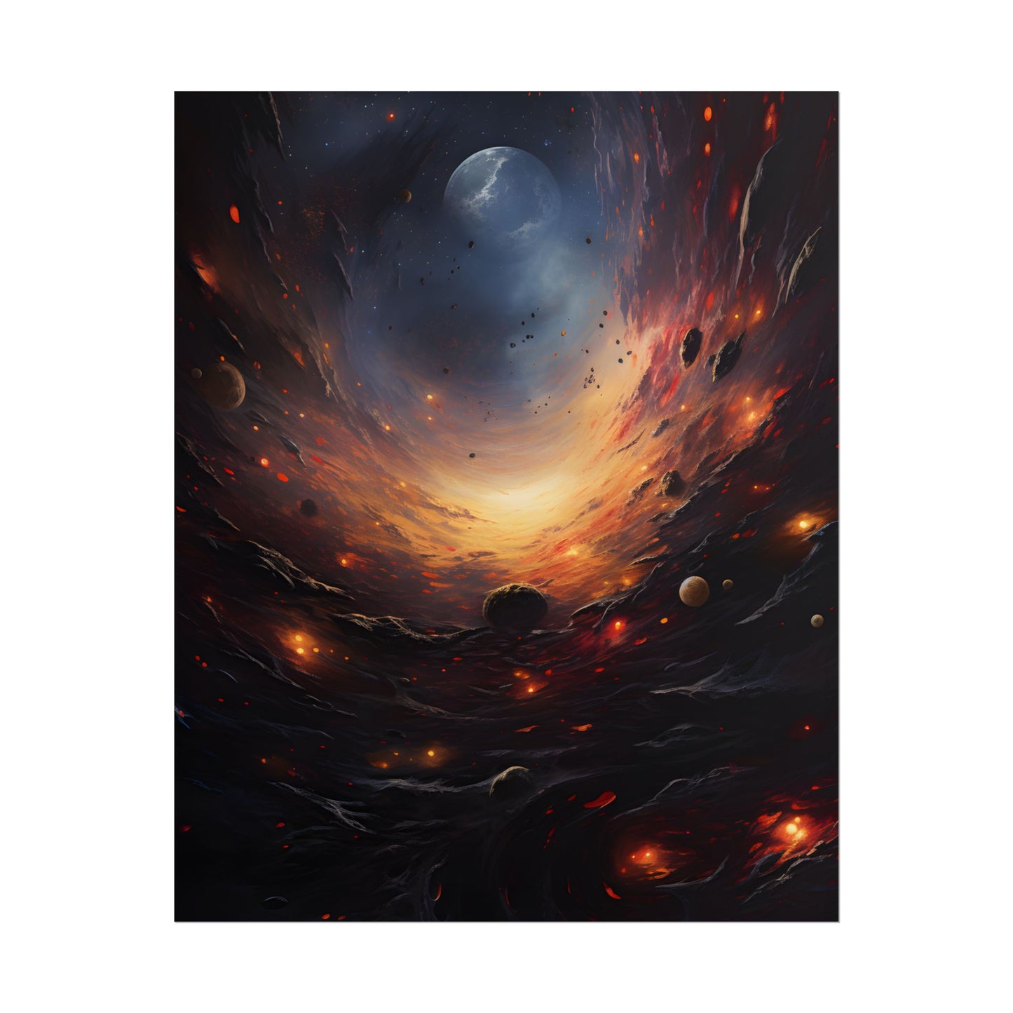 Cosmic Orbit: Six Planets Swirl Around a Black Hole - Poster
