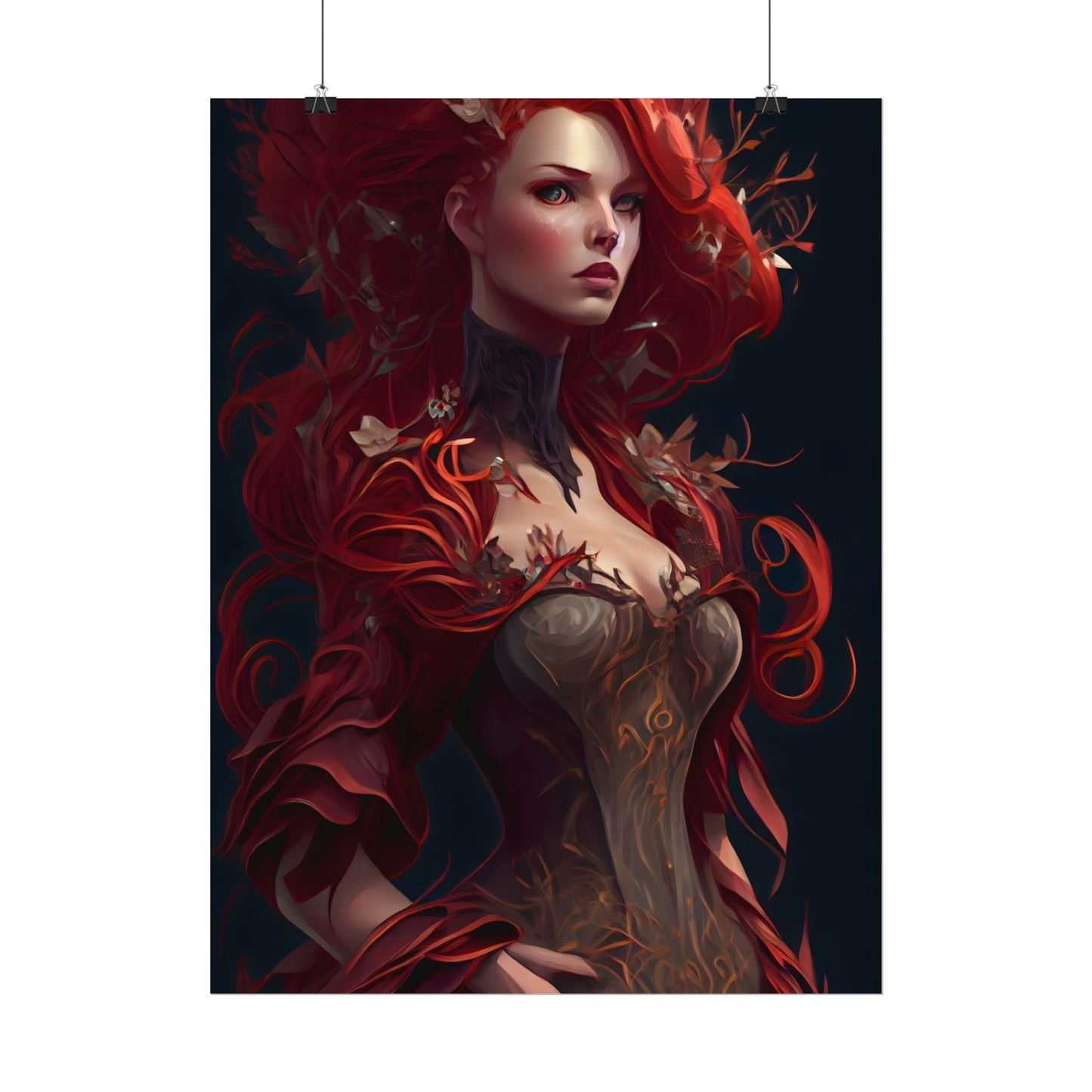 Red Hair Portrait: Elegant Female in Black Dress - Poster